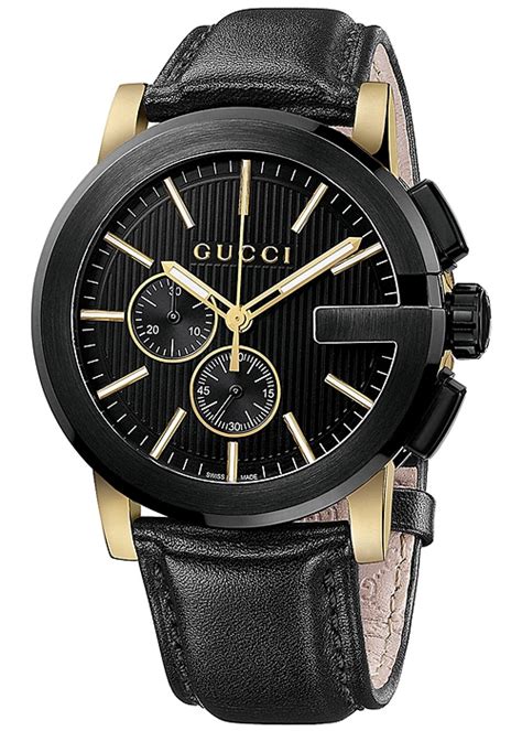 black leather gucci watch and gold gucci watch mens|Gucci watch with leather band.